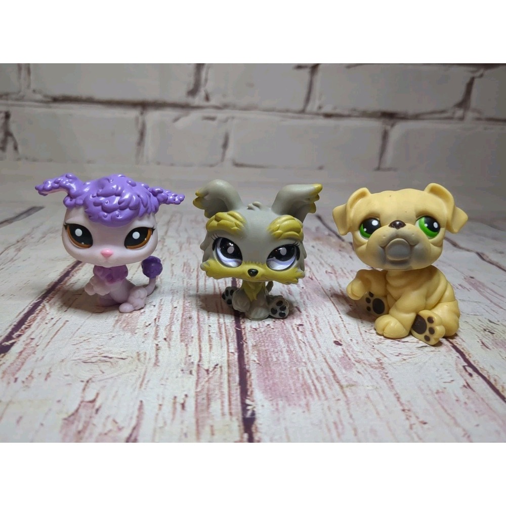 Hasbro Littlest Pet Shop Poodle #1694, Yorkie #883, Bulldog #107